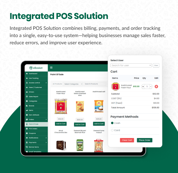eBasket - Single Vendor Food / Grocery Delivery Flutter app with Laravel Admin Panel + Delivery app