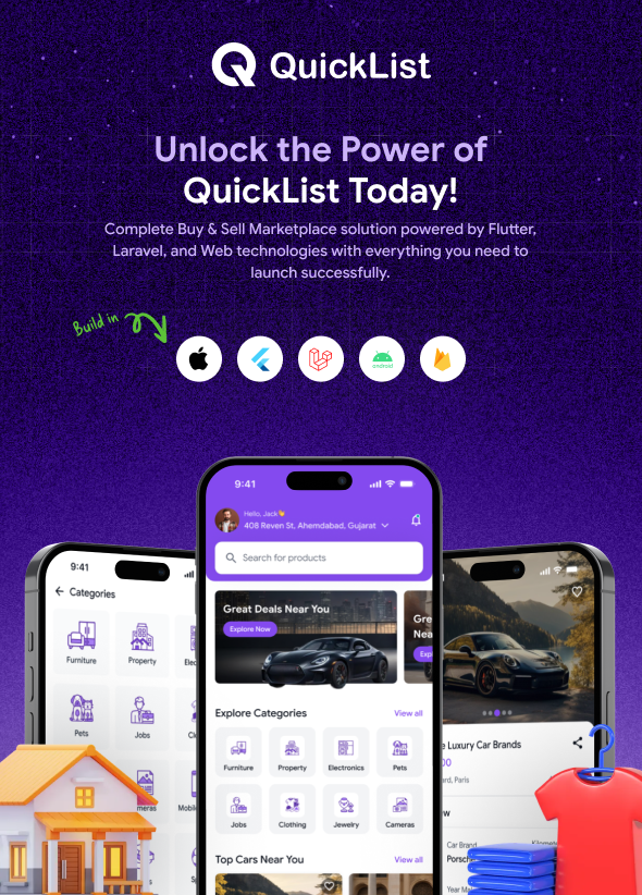 QuickList | Classified Ads Buy and Sell Marketplace Flutter App With Laravel Admin Panel - 1